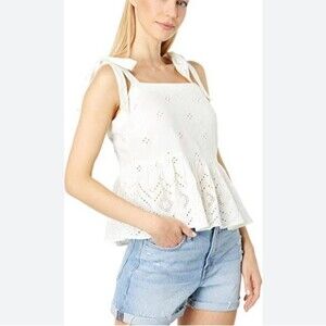 Madewell Rosalie Tie-Strap Top in Geo Eyelet Prairie Babydoll White Top Size M